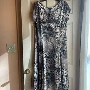 Lennie for Nina Leonard Black, Gray, Tan, & White Animal Print Dress, Size Large